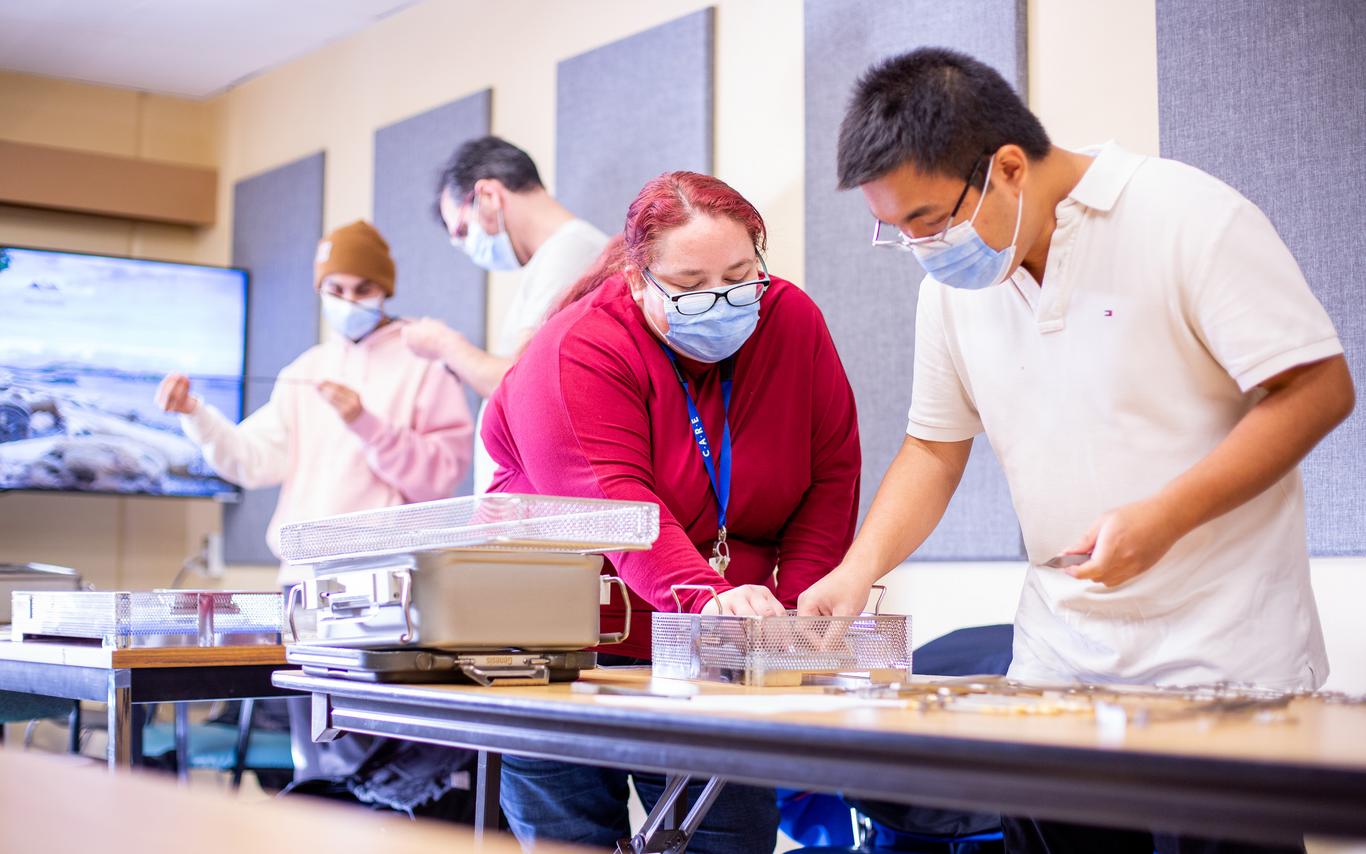 Students working in a lab.